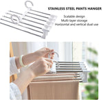 2 Stainless Steel Adjustable 5 In 1 Pants Hangers Non-Slip Space Saving