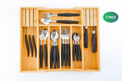 2 Pack Large Capacity Bamboo Expandable Drawer Organizer