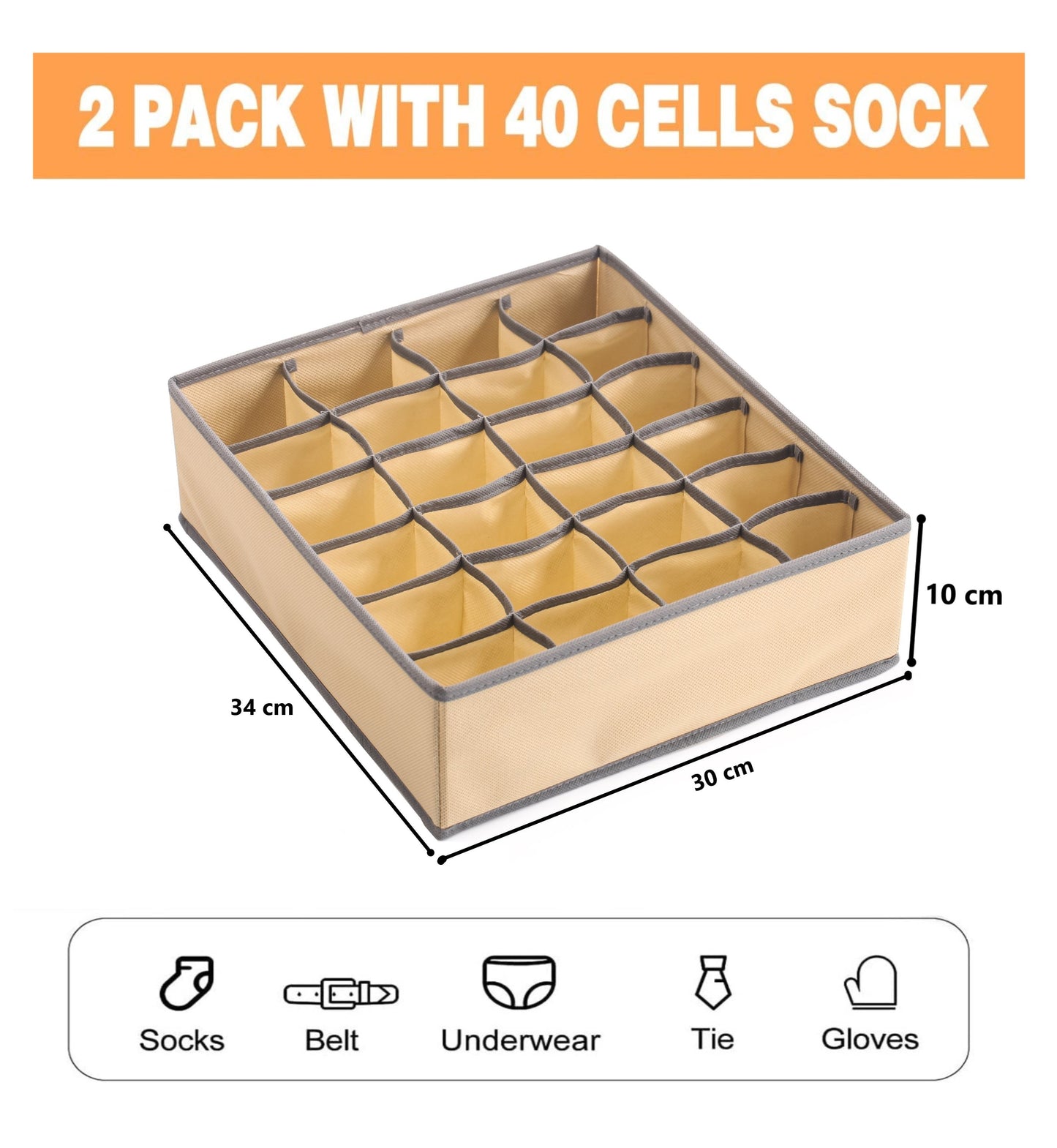 4 Pack - 2 X Fabric Drawer Organizer And 2 X Storage For Clothes (Beige)