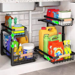 Heavy-Duty 2-Tier Under Sink Organizer - Adjustable Slide Rail Design