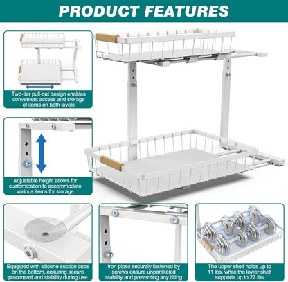 Durable 2-Tier Under Sink Organizer - Adjustable & Space-Saving
