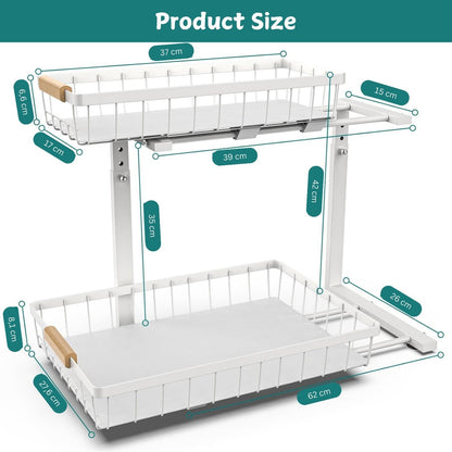Durable 2-Tier Under Sink Organizer - Adjustable & Space-Saving