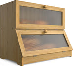 Stylish Double-Layer Bamboo Bread Box - Clear Window