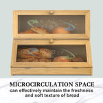 Stylish Double-Layer Bamboo Bread Box - Clear Window