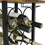 Wine Rack Countertop Wooden & Metal Holder For 6 Bottles & 2 Glasses