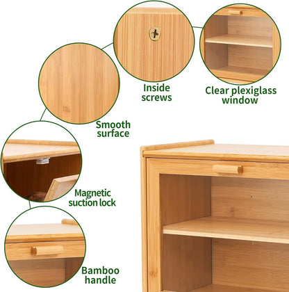 Stylish Bamboo Bread Box - Double Layer with Transparent Window