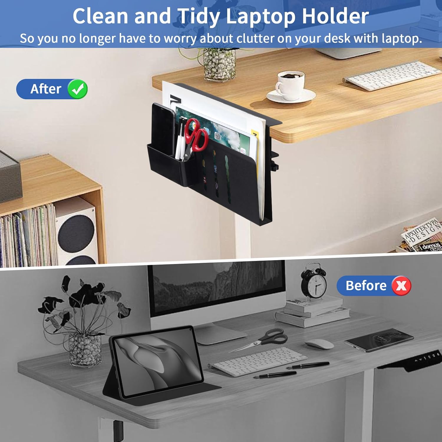 Versatile Laptop Holder with Pen Storage - No-Drill Under Desk Organizer