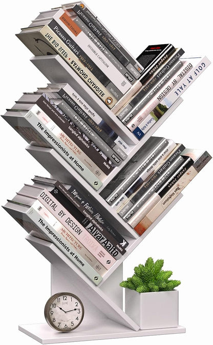 Tree Bookshelf Storage Rack White 17x60x27cm