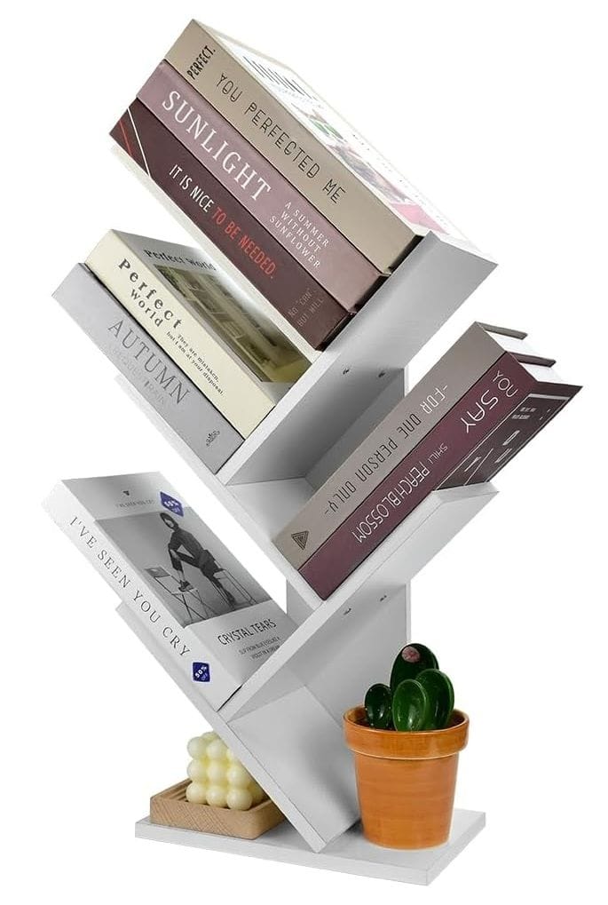 Tree Bookshelf Storage Rack White 17x60x27cm