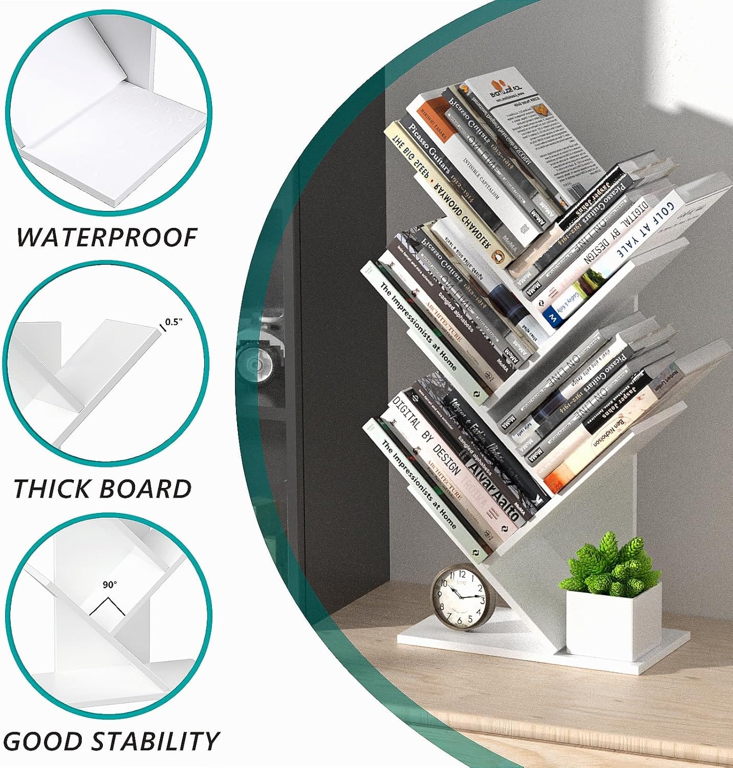 Tree Bookshelf Storage Rack White 17x60x27cm