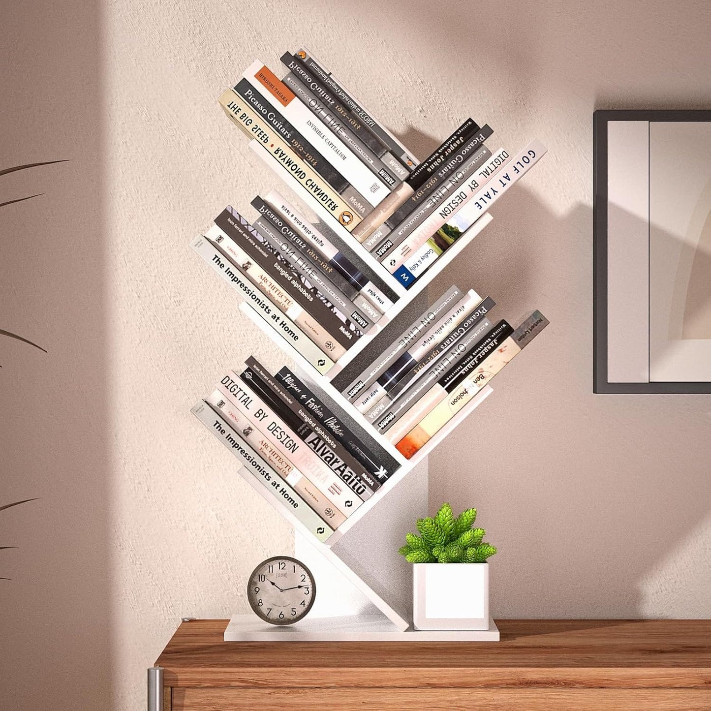 Tree Bookshelf Storage Rack White 17x60x27cm