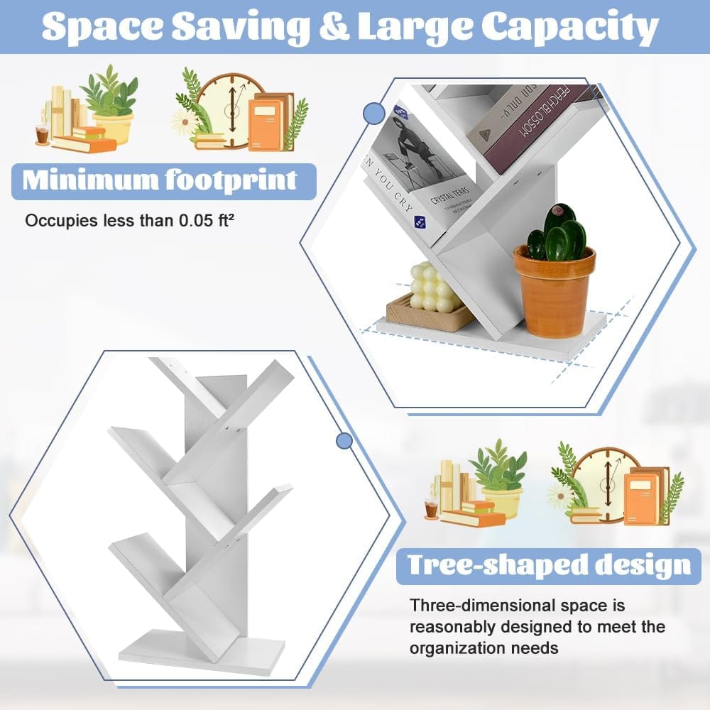 Tree Bookshelf Storage Rack White 17x60x27cm