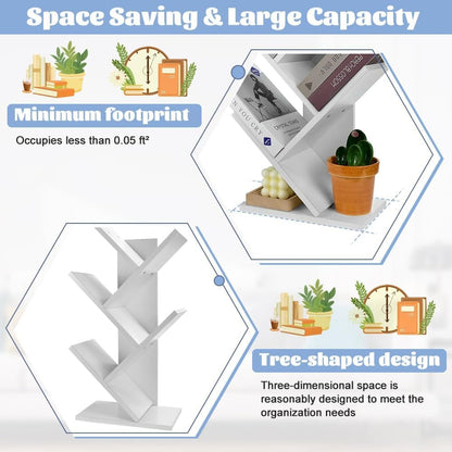 Tree Bookshelf Storage Rack White 17x60x27cm