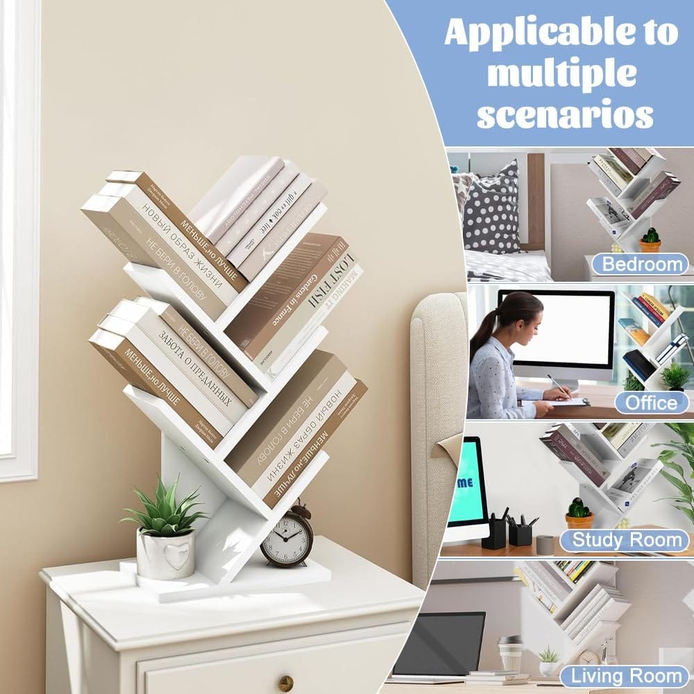 Tree Bookshelf Storage Rack White 17x60x27cm