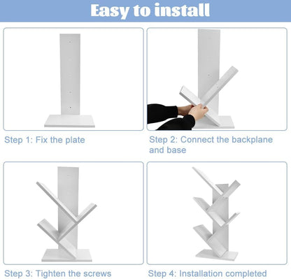 Tree Bookshelf Storage Rack White 17x60x27cm