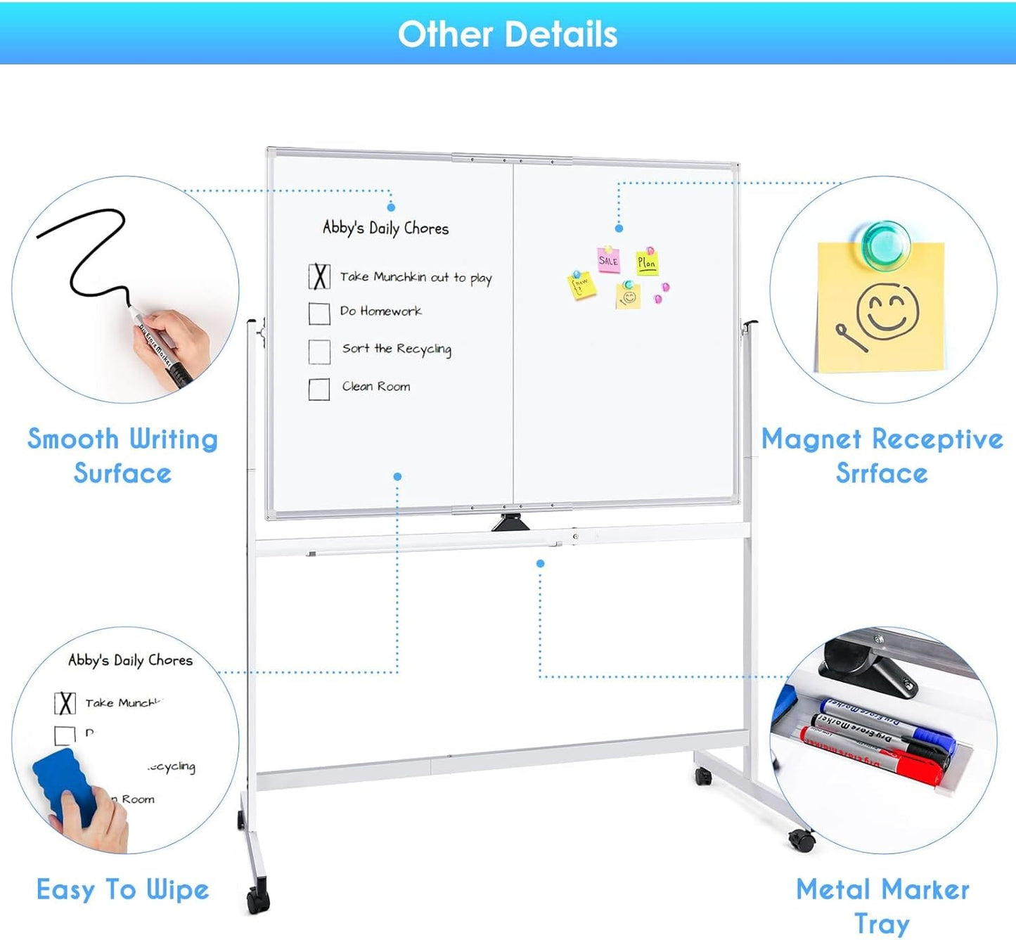 Double Sided Whiteboard 120x90cm Mobile