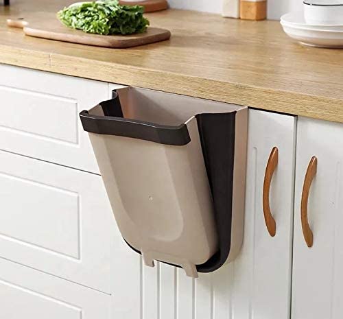  Hanging Trash Can Collapsible Small Bin For Kitchen Cabinet Door (Beige)