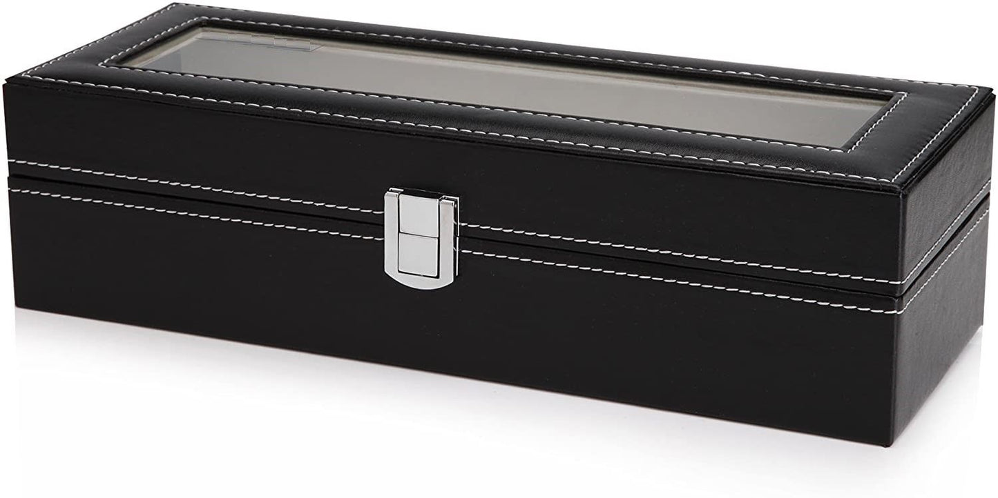 Black Pu Leather Watch Organizer Display Storage Box Cases For Men & Women (6 Slots)