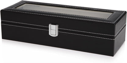Black Pu Leather Watch Organizer Display Storage Box Cases For Men & Women (6 Slots)