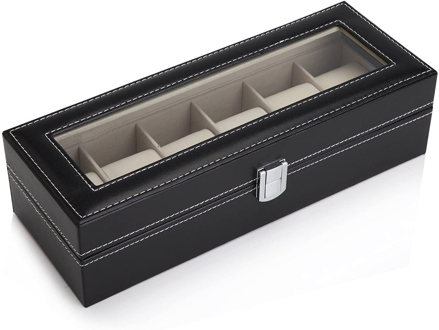 Black Pu Leather Watch Organizer Display Storage Box Cases For Men & Women (6 Slots)
