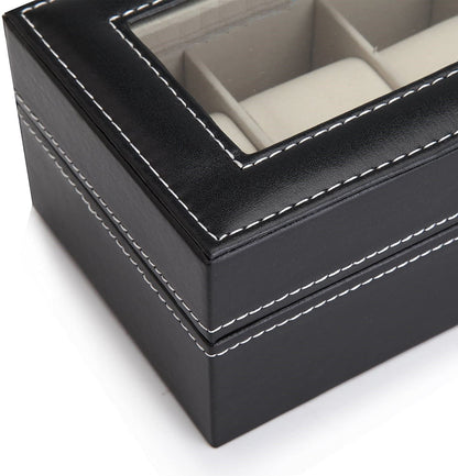 Black Pu Leather Watch Organizer Display Storage Box Cases For Men & Women (6 Slots)