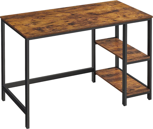  Computer Desk 2 Shelves Rustic, Brown Black