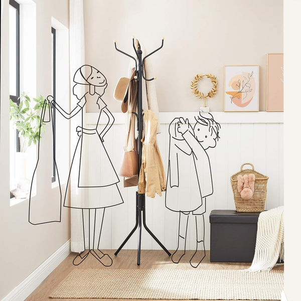  Metal Coat Rack Stand Hat Hanger, Black, 182Cm