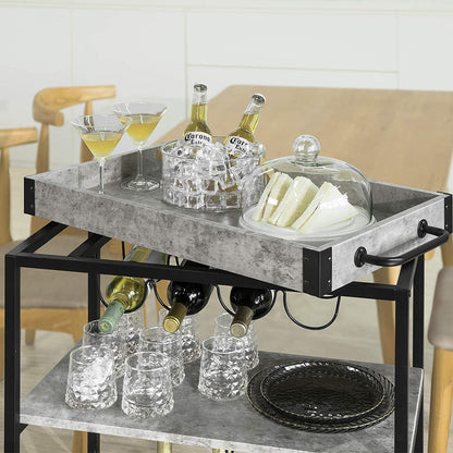 Industrial Vintage Style Wood Metal 3 Tiers Kitchen Serving Trolley(Grey)