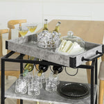 Vintage Style Wood Metal 3 Tiers Kitchen Serving Trolley with Wine Rack (Grey)