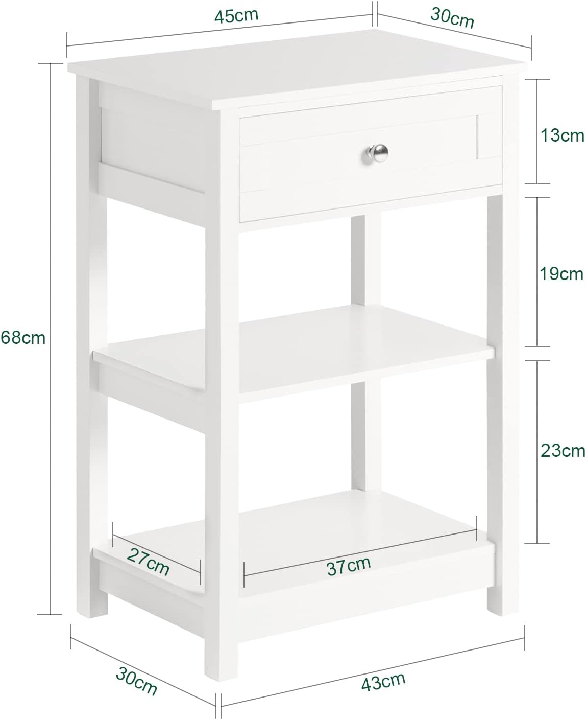 Bedside Table With Drawer Shelves 