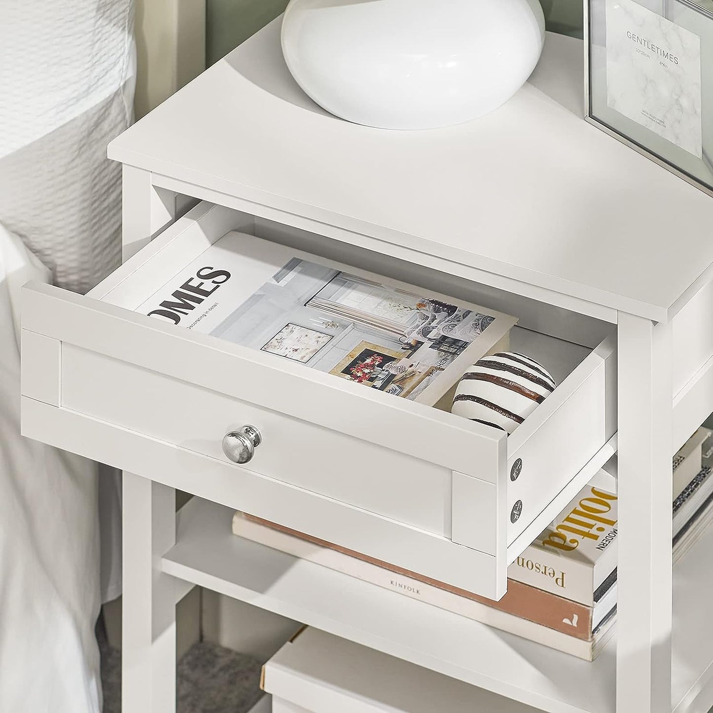 Bedside Table With Drawer Shelves 