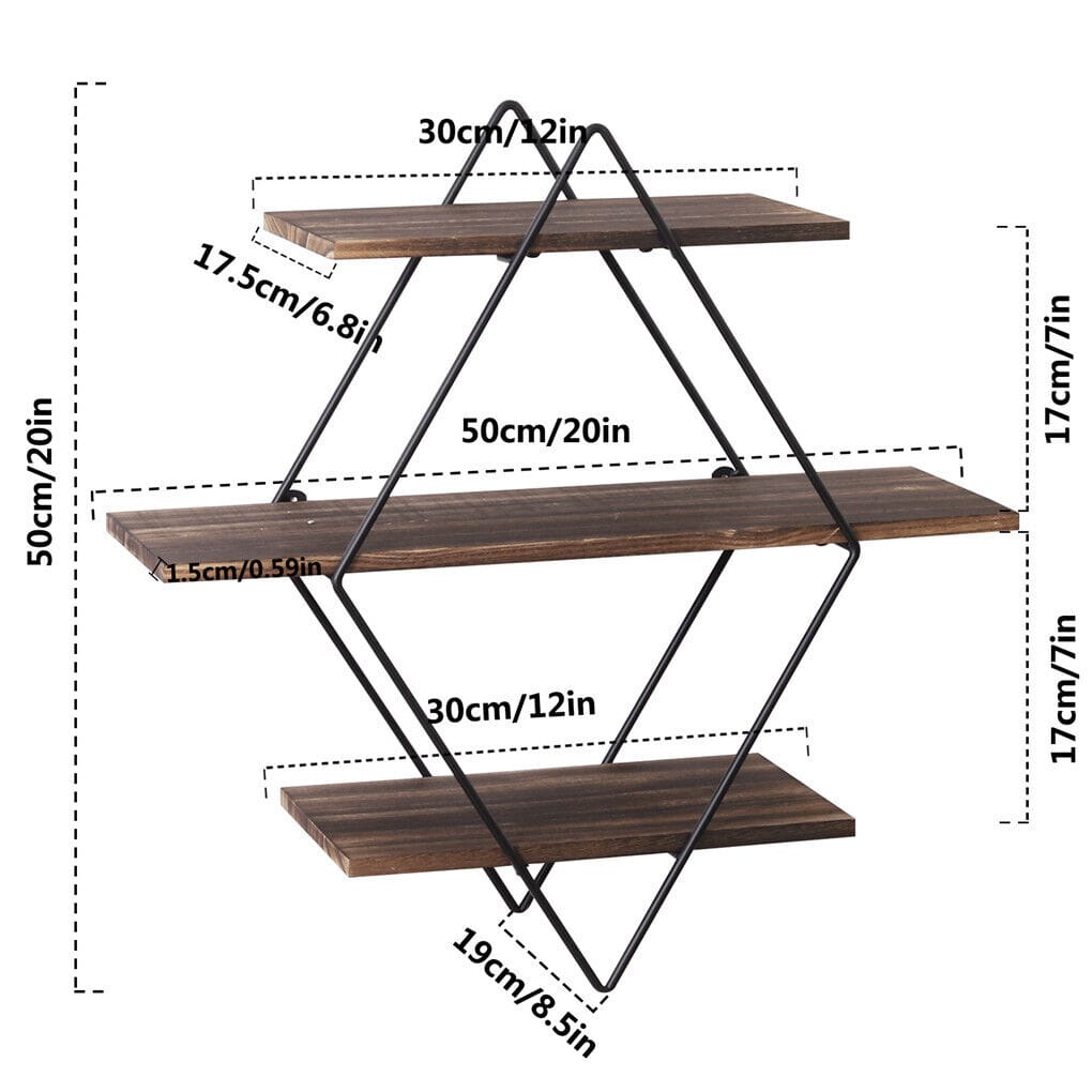Floating Shelves Rustic Wooden 50x17.5x50cm