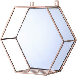 Hexagon Hanging Mirror For Home Decoration (Rose Gold Color)