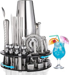 19 Pieces Cocktail Shaker Set Bartender Kit With Rotating 360 Display Stand