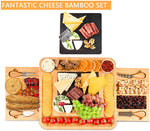Bamboo Cheese Board And Knife Set With Cutlery Including Slate Rock Tray