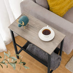 Industrial Side Table With Magazine Holder Sling And Metal Structure (Grey)