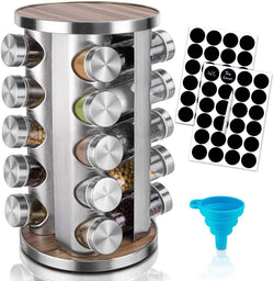 Rotating Spice Rack Organizer With 20 Pieces Jars For Kitchen