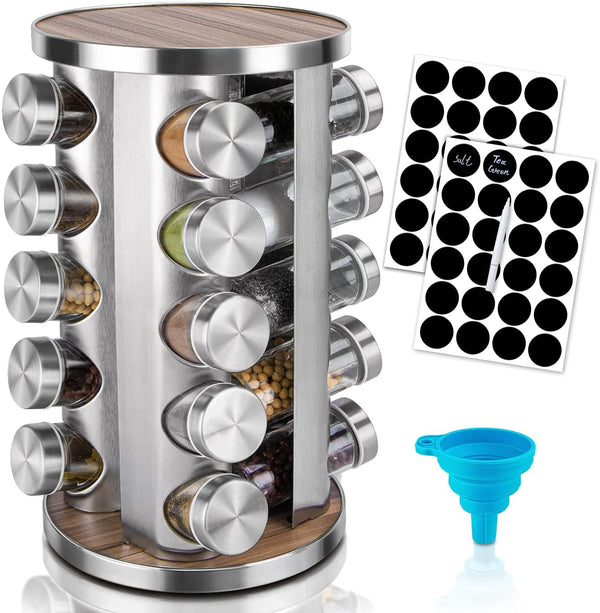  Rotating Spice Rack Organizer With 20 Pieces Jars For Kitchen