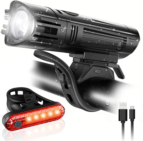  Waterproof Rechargeable Led Bike Lights Set (2000Mah Lithium Battery, 2 Usb Cables)