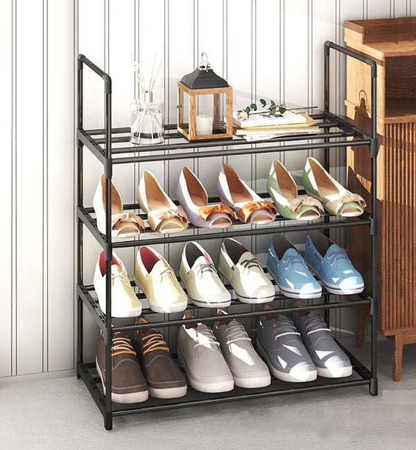  4-Tier Stainless Steel Shoe Rack Storage Organizer to Hold up to 15 Pairs of Shoes (55cm, Black)