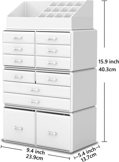 Makeup Cosmetic Organizer Storage With 12 Drawers Display Boxes (White)