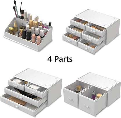 Makeup Cosmetic Organizer Storage With 12 Drawers Display Boxes (White)