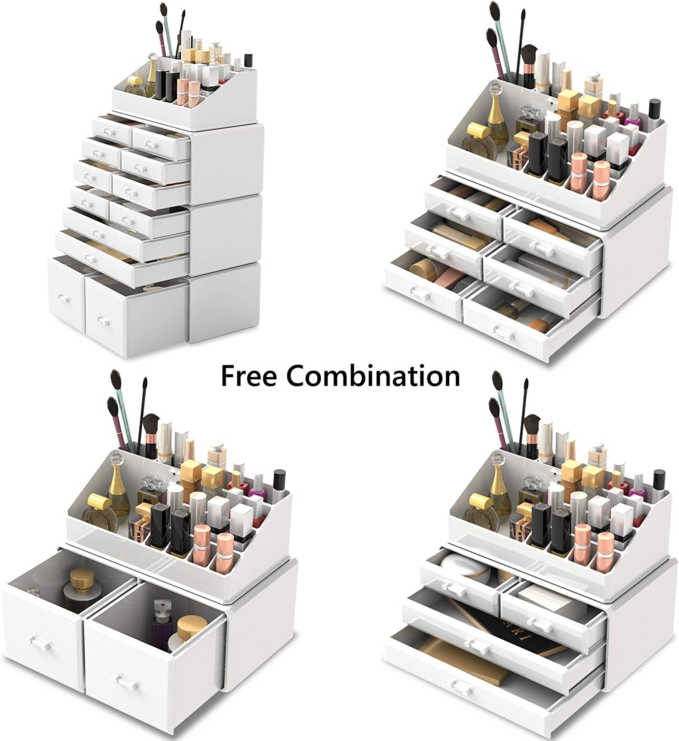 Makeup Cosmetic Organizer Storage With 12 Drawers Display Boxes (White)