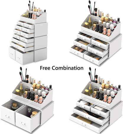 Makeup Cosmetic Organizer Storage With 12 Drawers Display Boxes (White)