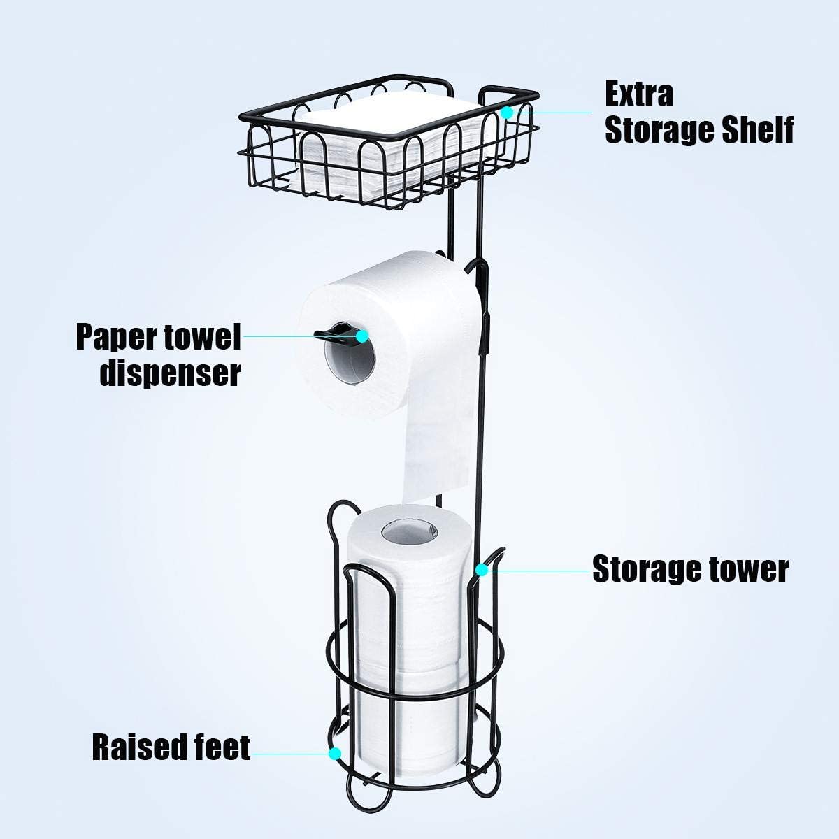 Toilet Paper Holder Stand And Storage Dispenser With Shelf For Bathroom