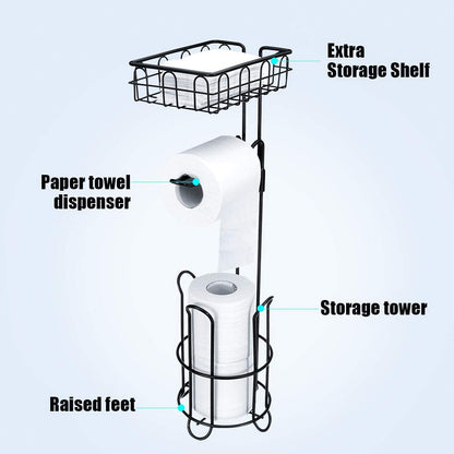 Toilet Paper Holder Stand And Storage Dispenser With Shelf For Bathroom