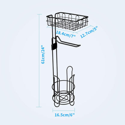 Toilet Paper Holder Stand And Storage Dispenser With Shelf For Bathroom