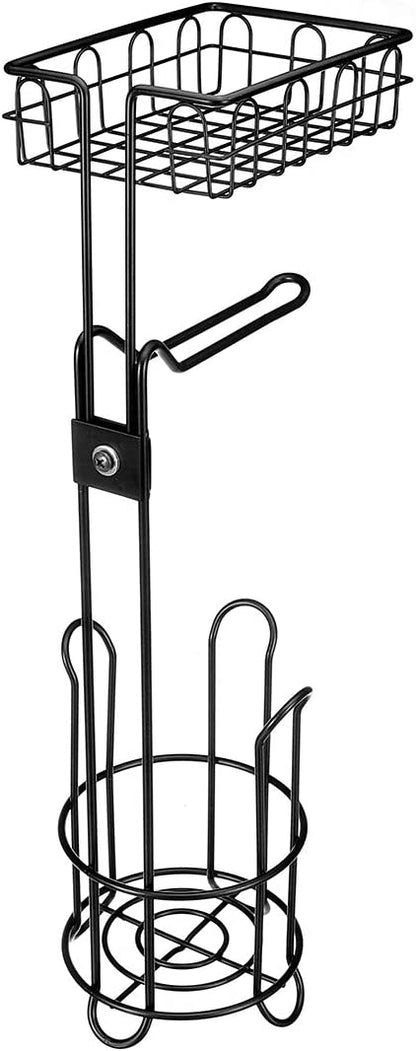 Toilet Paper Holder Stand And Storage Dispenser With Shelf For Bathroom