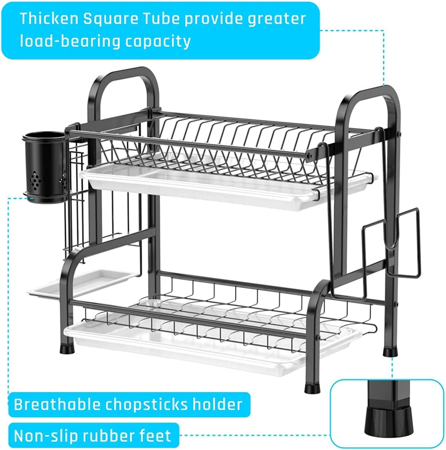 Stainless Steel 2-Tier Dish Drying Rack (Black)