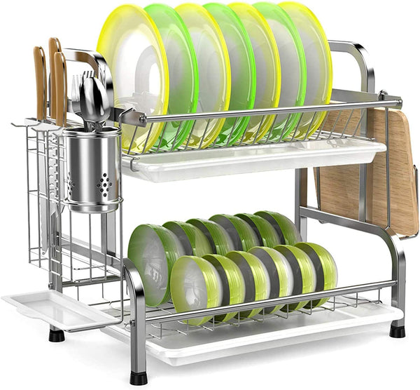 Stainless Steel 2-Tier Dish Drying Rack (Silver)